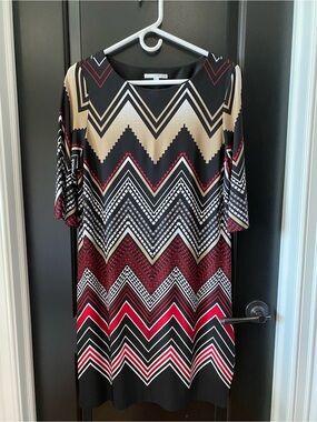 Studio One New York Chevron Dress in Black, Red, Tan, & White